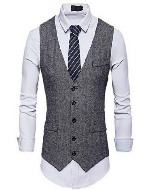 Men's V-Neck Slim Fit Jacket+Shirt