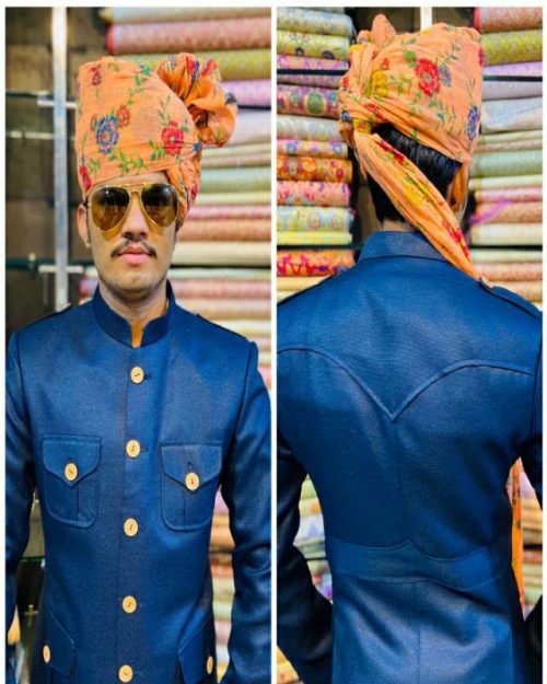Blue Hunting Jodhpuri  Jacket - Image 4