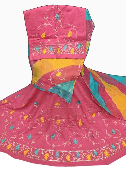 Cotton Suit Multi   Colour  Odhana ( Zari Jaal Work) - Image 3