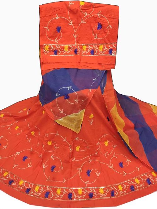 Cotton Suit Multi   Colour  Odhana ( Zari Jaal Work)