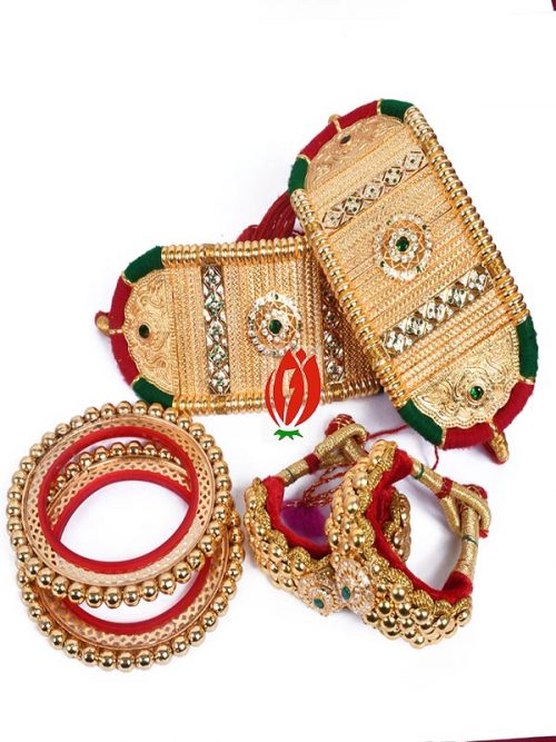 Origanl Gold Look Jadai Rajwadi Bajubandh  Ponchi With Golden Loom combo