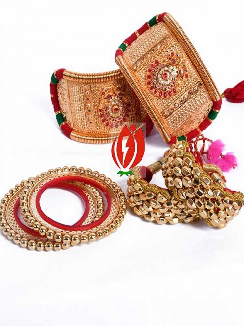 Origanl Gold Look Jadai Rajwadi Bajubandh Combo With Golden Loom