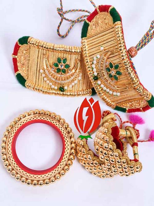 Origanl Gold Look Jadai Rajwadi  Bajubandh combo With Golden Loom