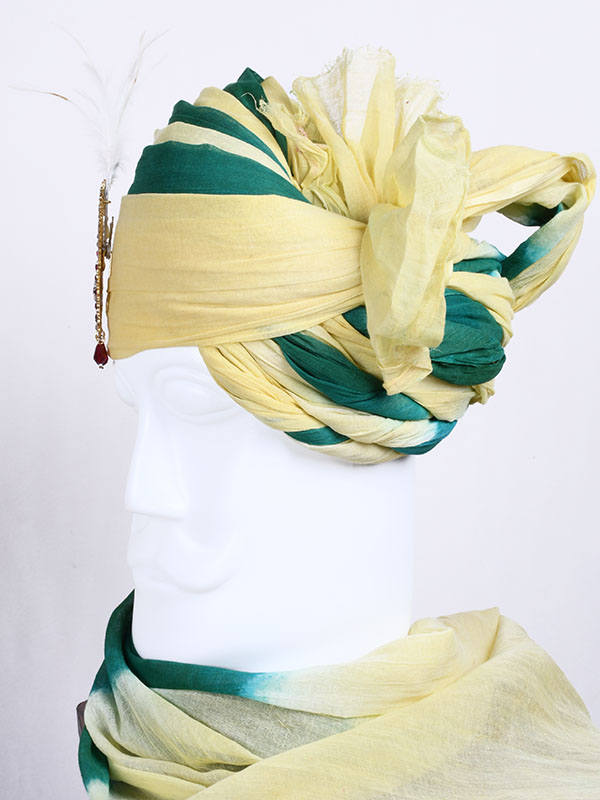 Jodhpuri light yellow Dark Green shaded Safa - Image 2