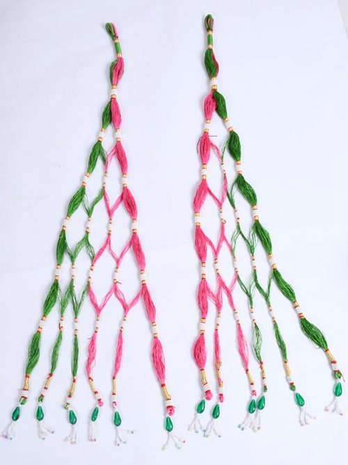 Resham Pink And Green  Rajwadi Loom - Image 3