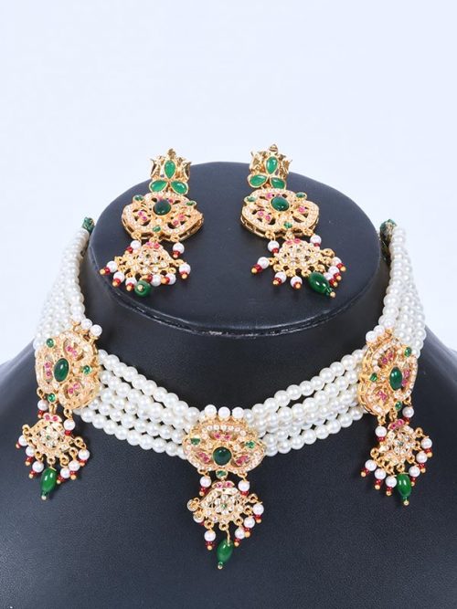 Rajwadi Jadau Goldlook Cheekset Jewellery