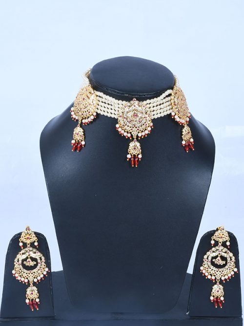 Rajwadi Jadau Goldlook Cheekset Jewellery - Image 2