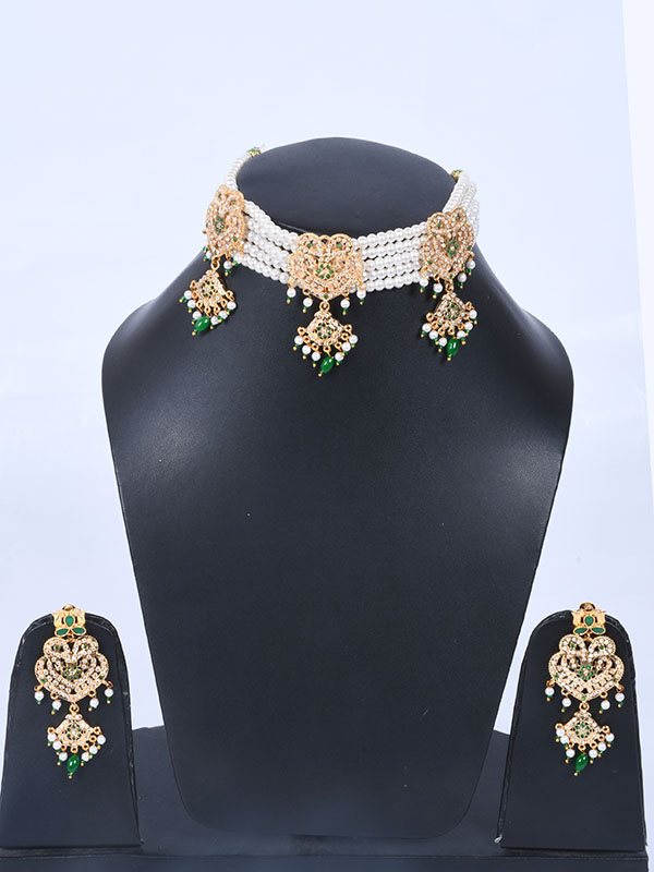 Rajwadi Jadau Goldlook Cheekset Jewellery