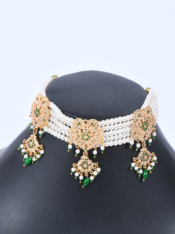 Rajwadi Jadau Goldlook Cheekset Jewellery - Image 2