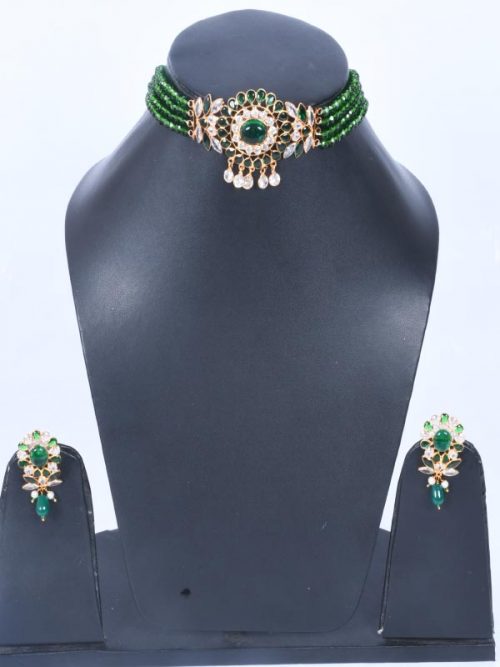 Rajwadi  Artificial Kundan jadau Cheekset Jewellery