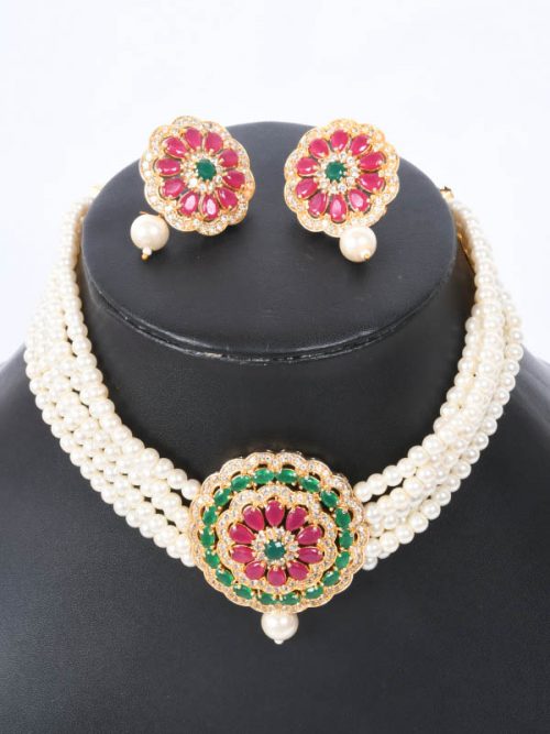 Rajwadi Kundan jadau Cheekset Jewellery