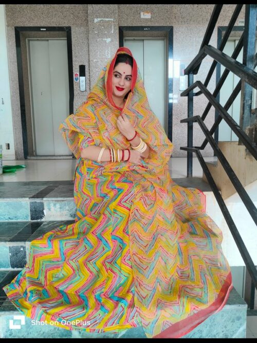 Radiant Multicolor Leheriya Suit with Elegant Red Border